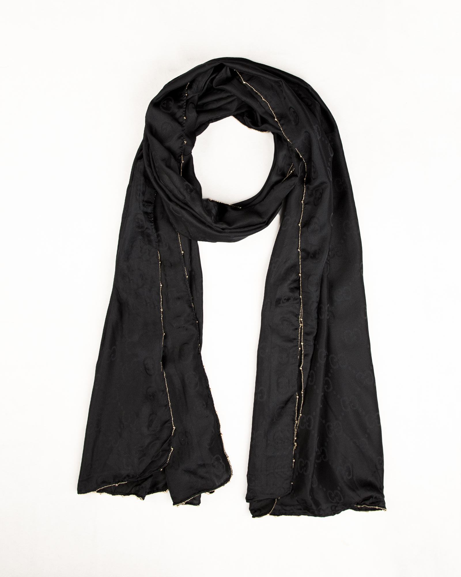 شال ژاکارد طرح دار مشکی 4662 - طرح گوچی