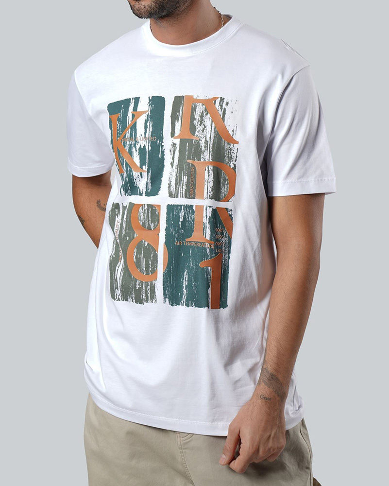 تیشرت طرح دار مردانه 2152 - سفید