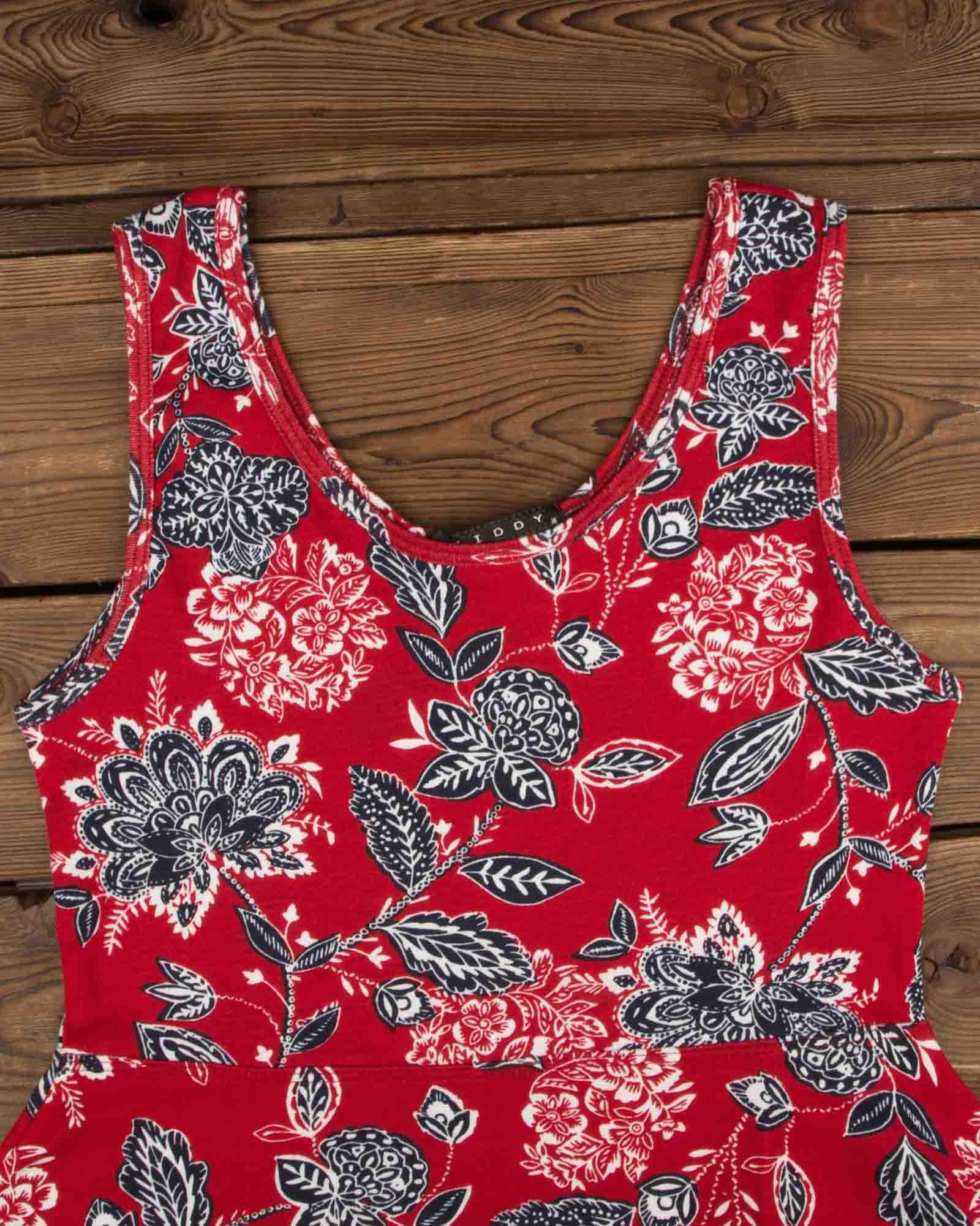 پیراهن دخترانه طرح دار - قرمز