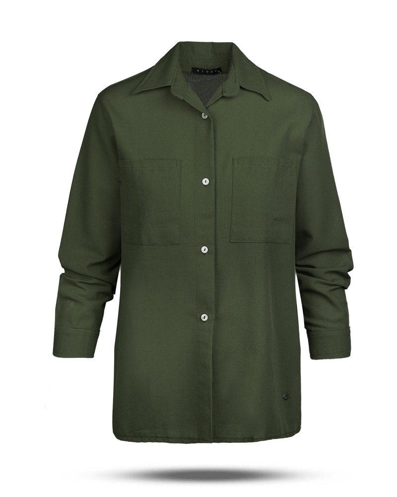 شومیز زنانه ساده 2432 - زیتونی سیر