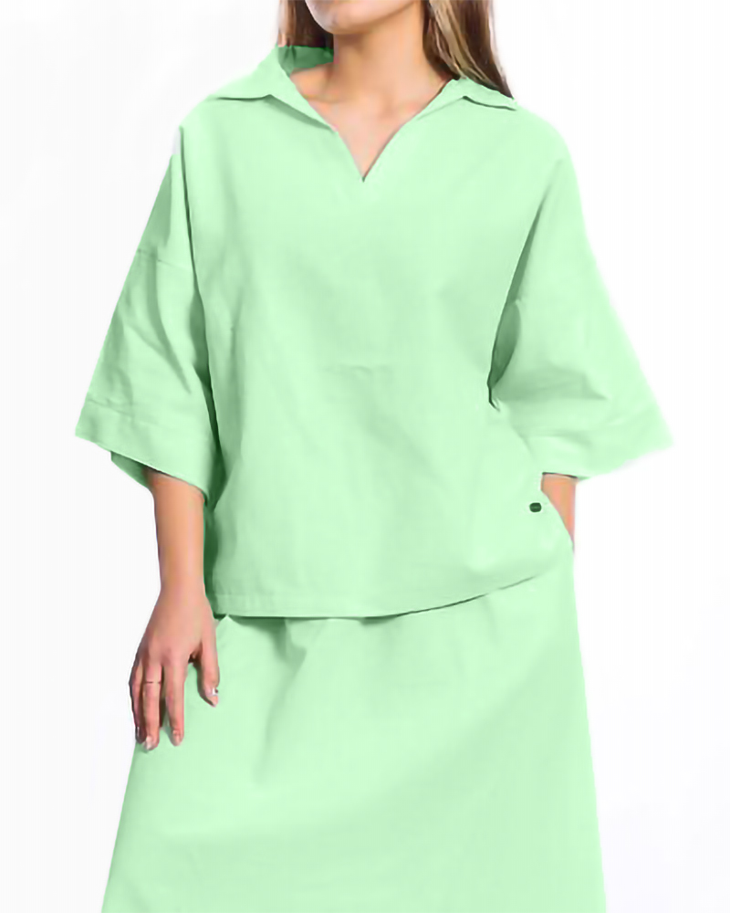 شومیز زنانه ساده لینن 2433 - سبز زمردی