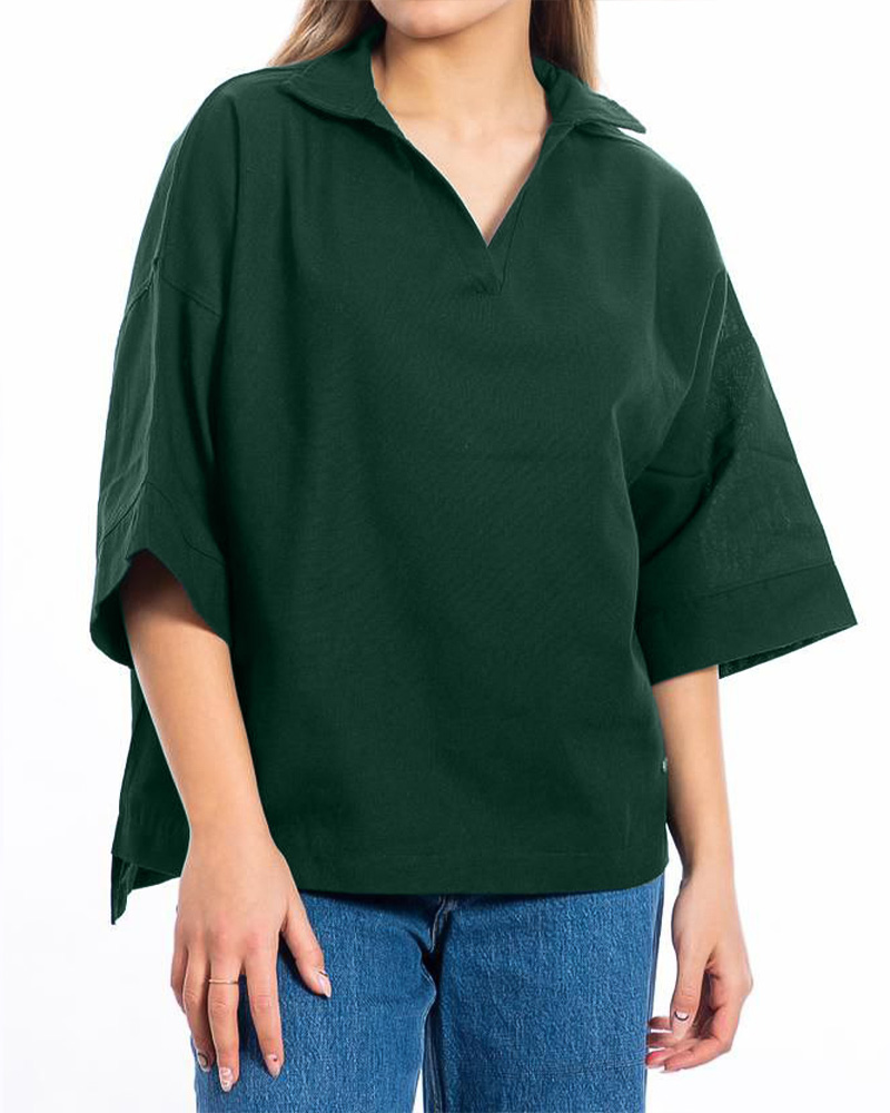 شومیز زنانه ساده لینن 2433 - سبز تیره