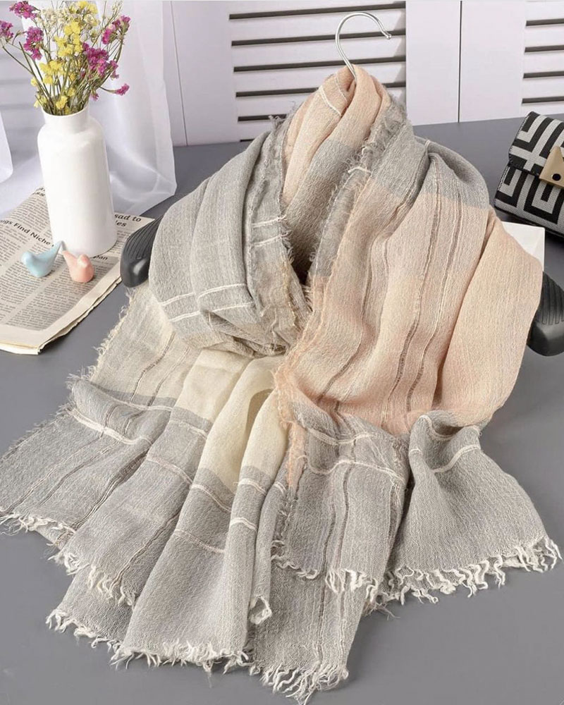 شال نخی کنفی زنانه تابستانه طرح دار