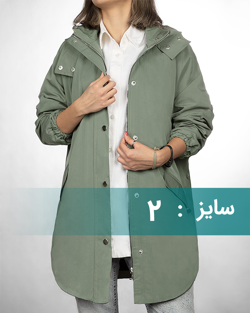 بارانی زنانه کلاه دار 300318 - زیتونى