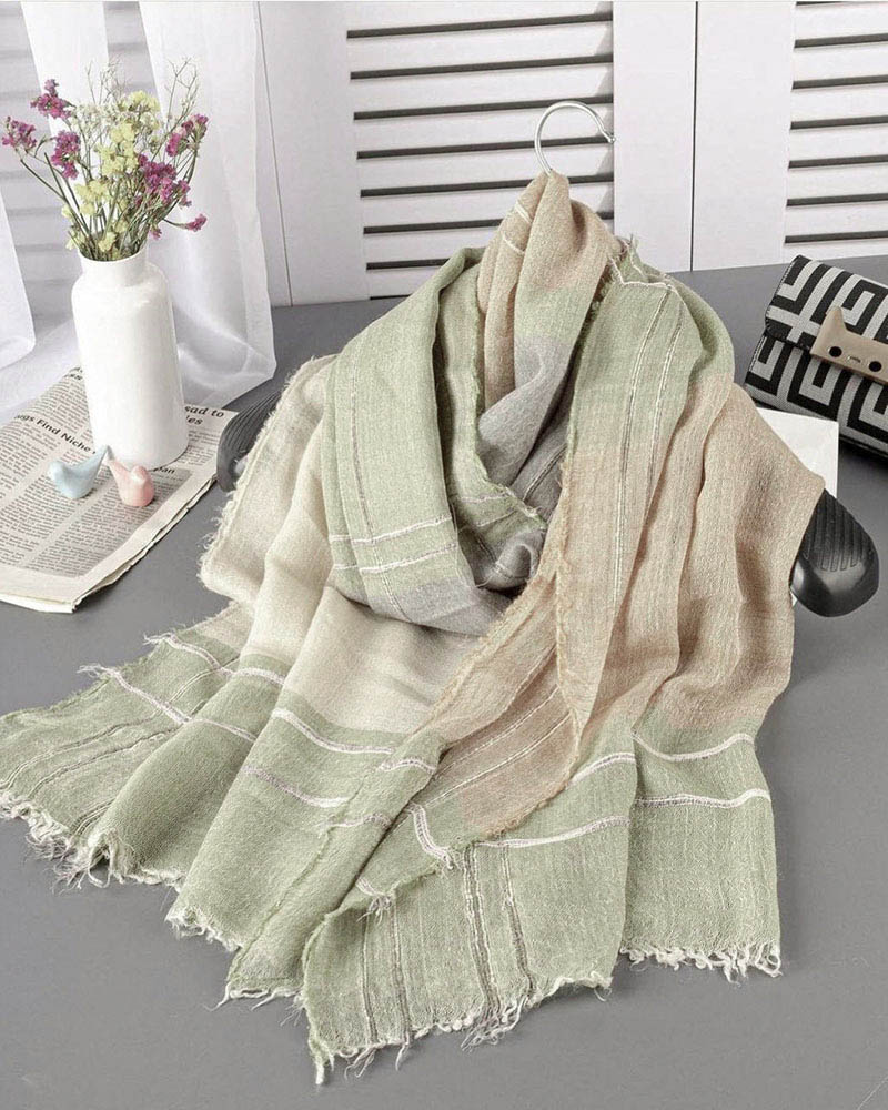 شال نخی کنفی زنانه تابستانه طرح دار