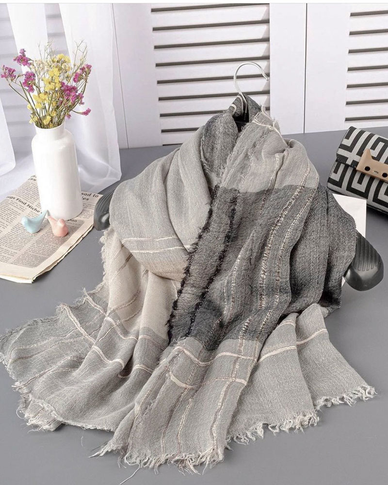 شال نخی کنفی زنانه تابستانه طرح دار