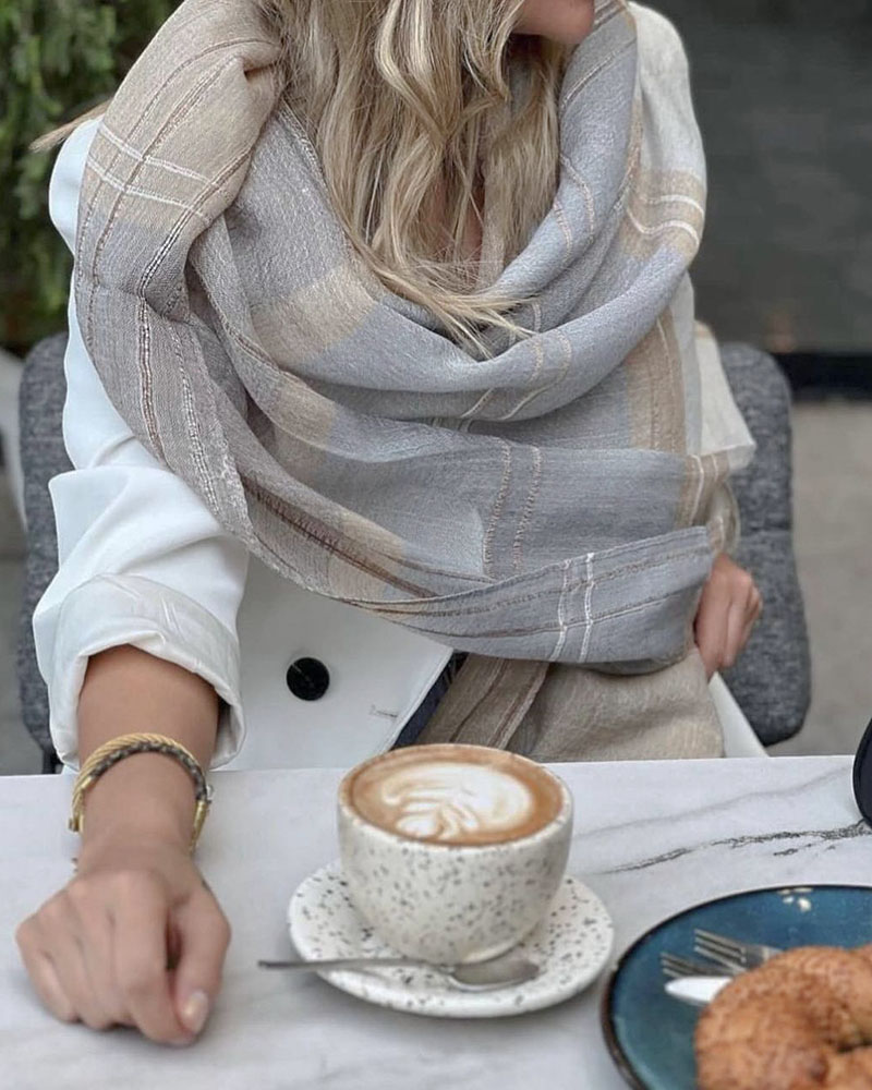 شال نخی کنفی زنانه تابستانه طرح دار