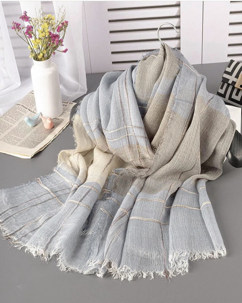 شال نخی کنفی زنانه تابستانه طرح دار