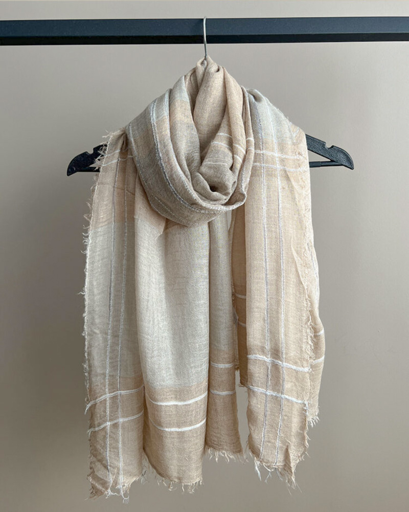 شال نخی کنفی زنانه تابستانه طرح دار