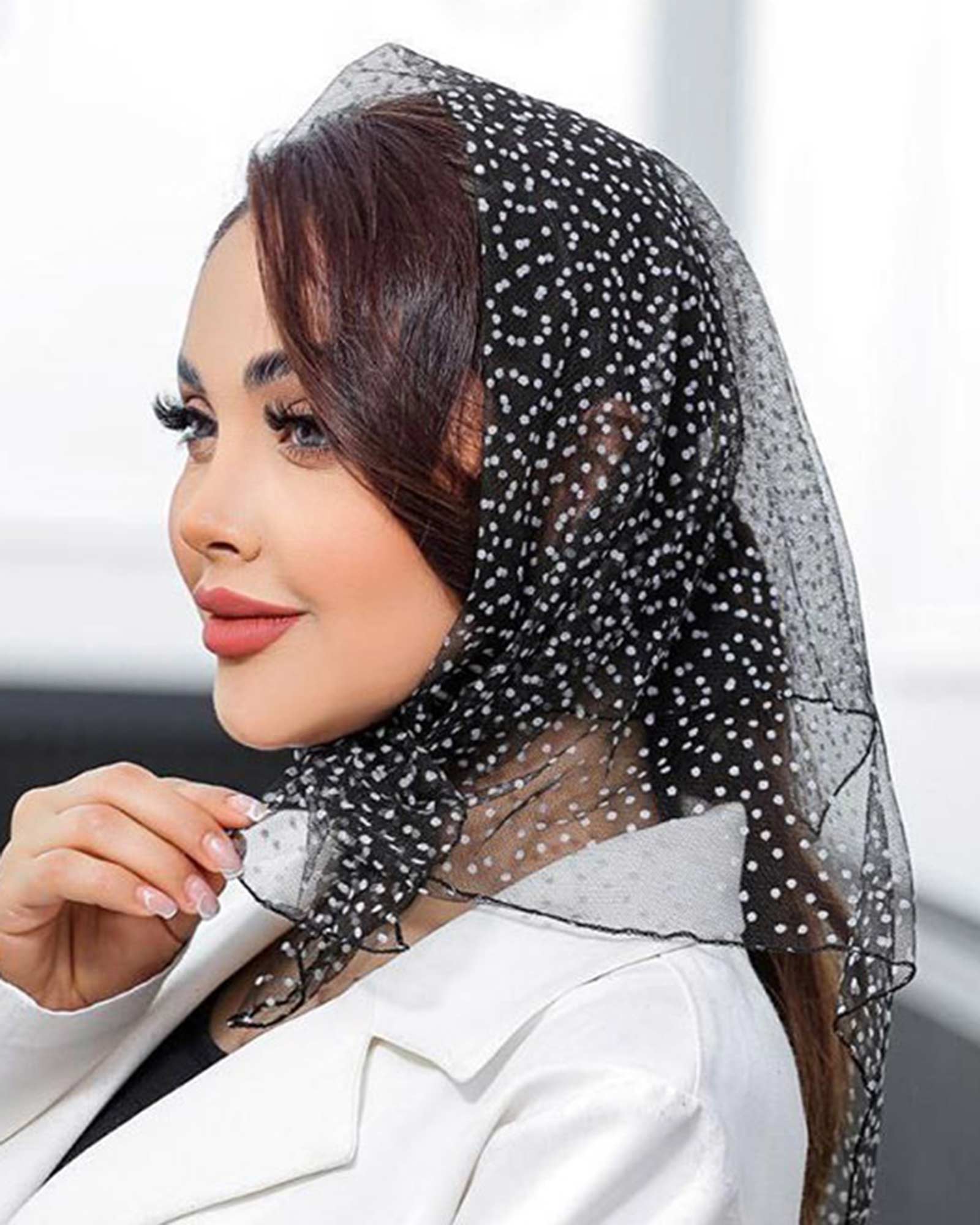 مینی اسکارف زنانه توری گلدوزی شده