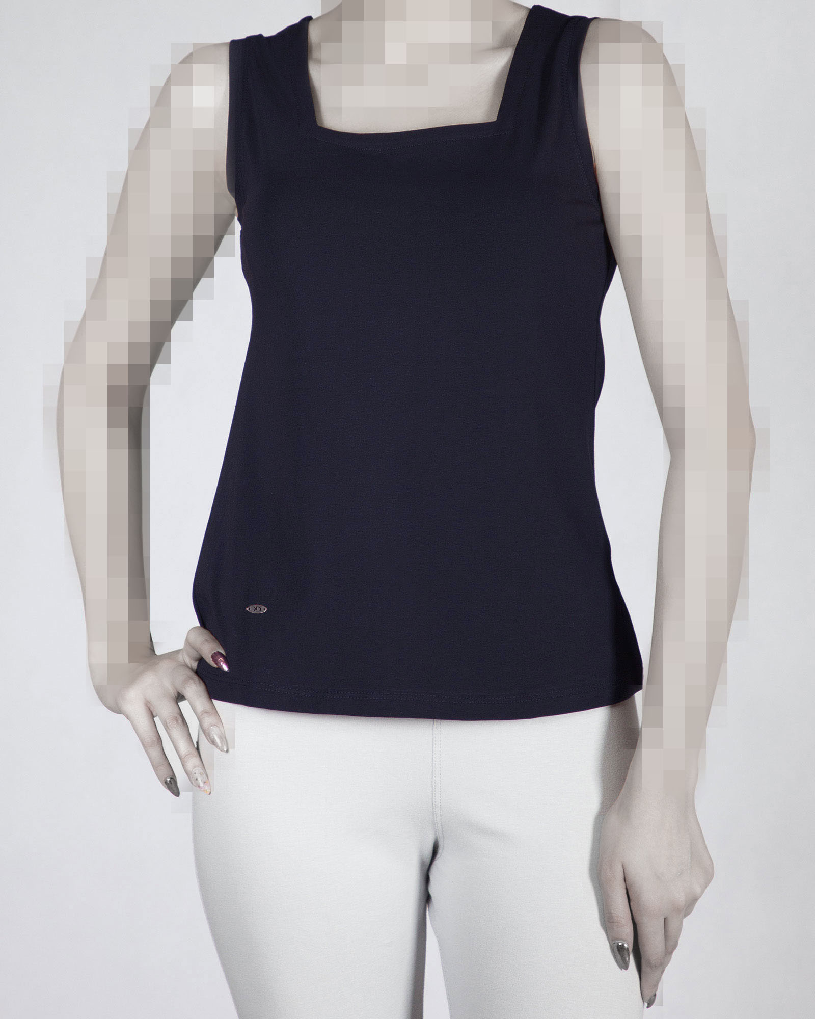 تاپ زنانه ساده یقه خشتی - سرمه‌ای تیره