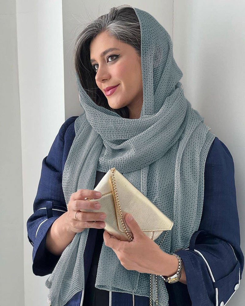 شال حریر پلیسه زنانه 4637 - سبزآبی