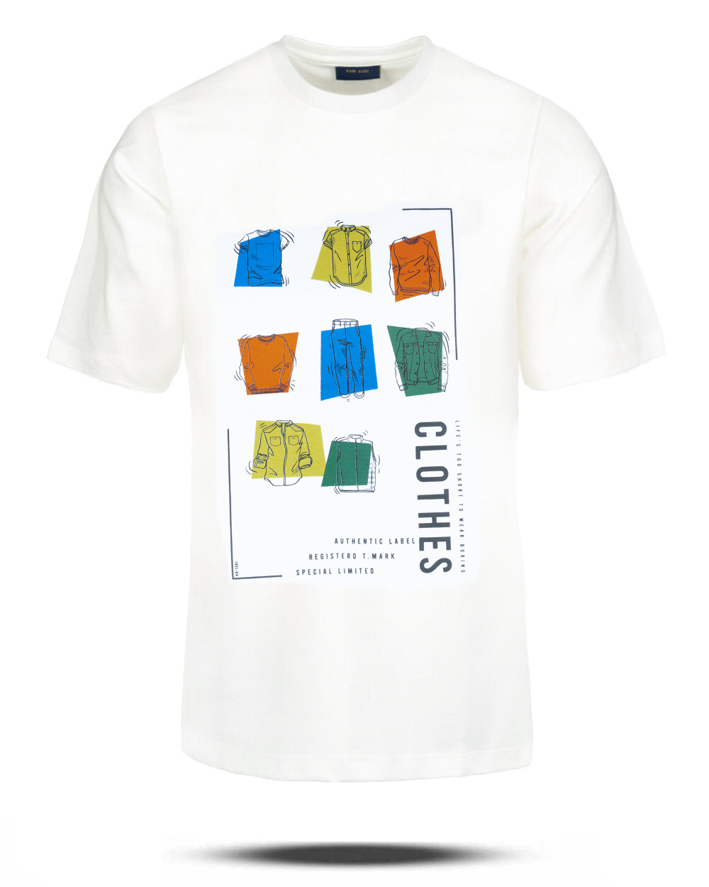 تیشرت طرح دار مردانه 2216 - سفید