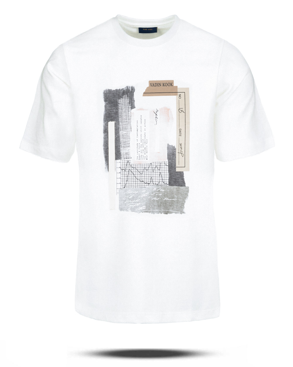 تیشرت مردانه نخی طرح دار vk021337 - سفید