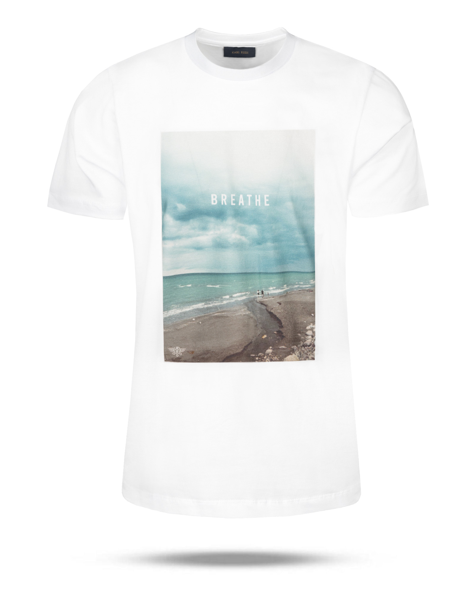 تیشرت مردانه نخی طرح دریا 2215 - سفید