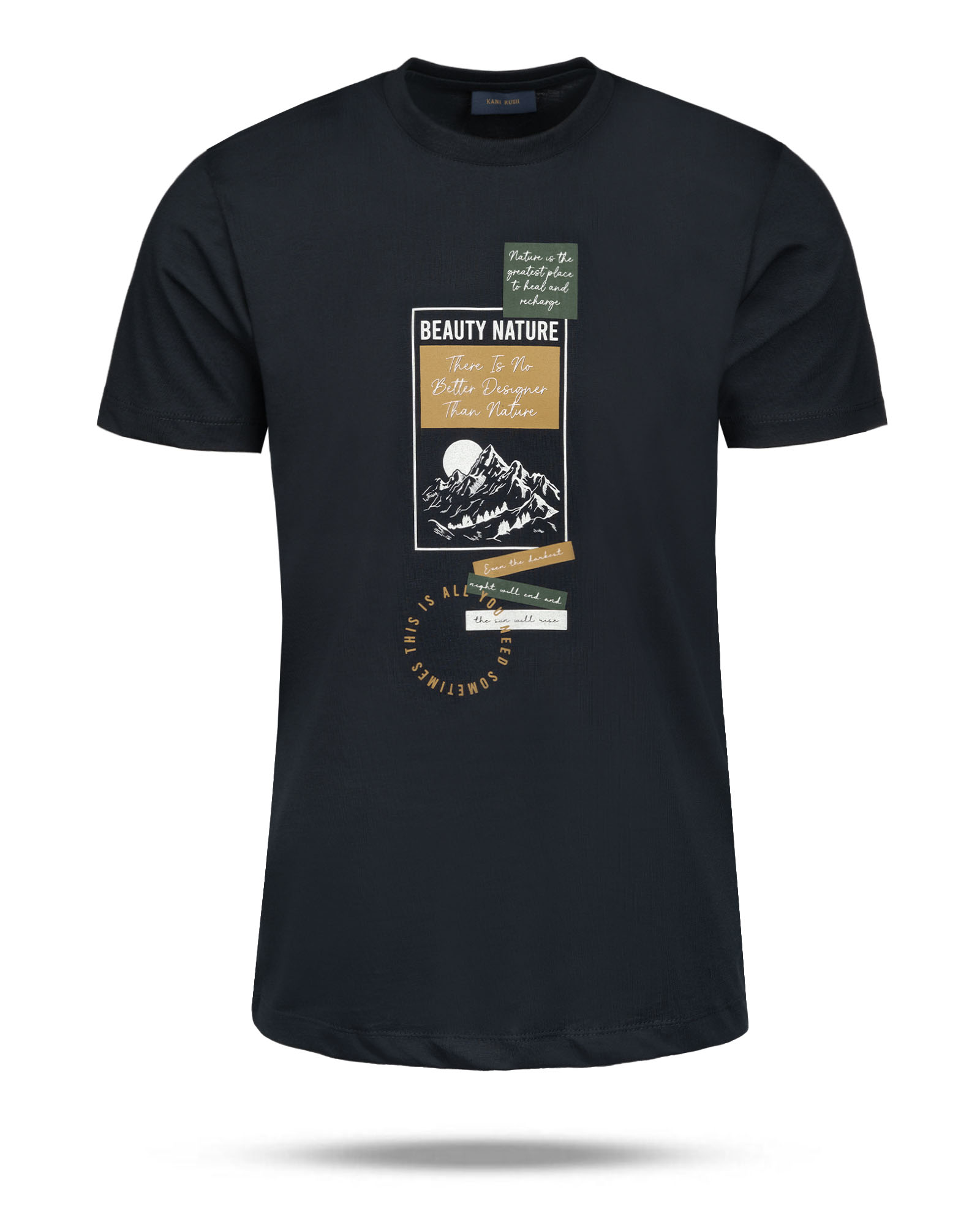 تیشرت مردانه طرح کوهستان 2233 - سرمه‌ای تیره