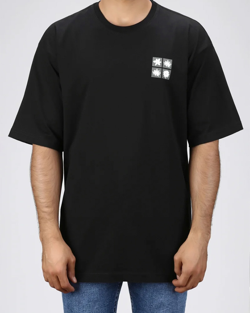 تیشرت مردانه طرح گل 2485 - مشکی