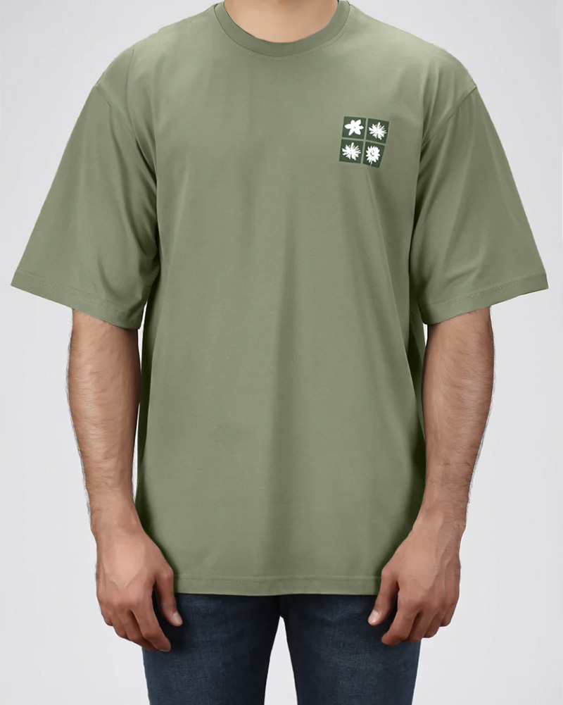 تیشرت مردانه طرح گل 2485 - زیتونى