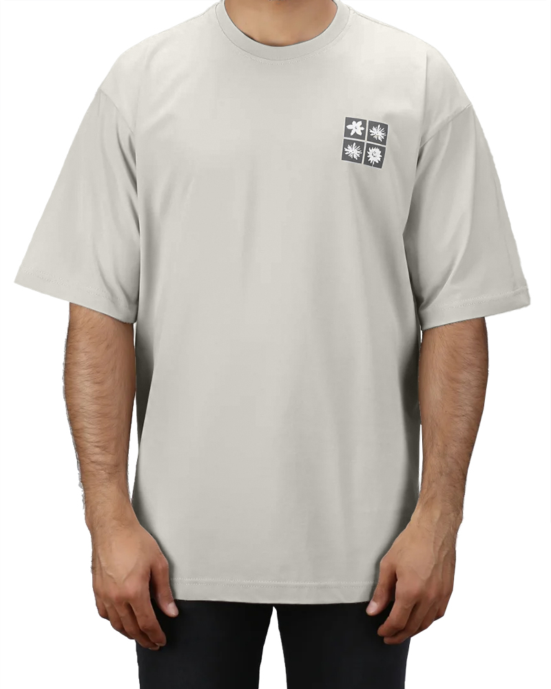 تیشرت مردانه طرح گل 2485 - طوسی کمرنگ