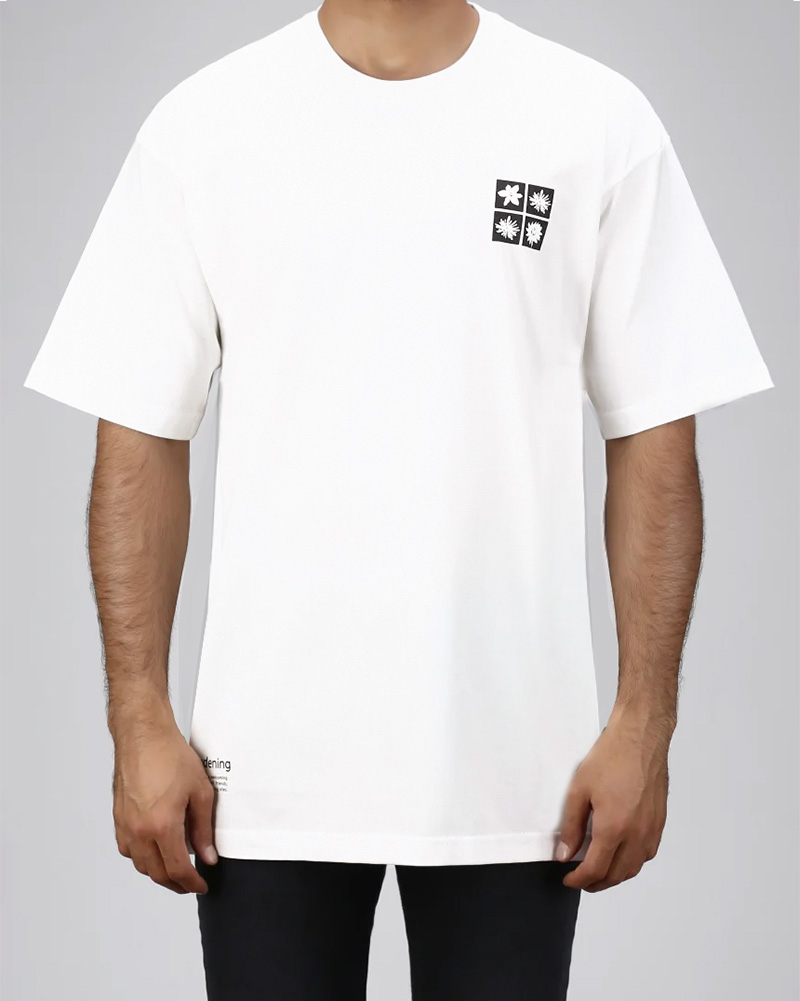 تیشرت مردانه طرح گل 2485 - سفید