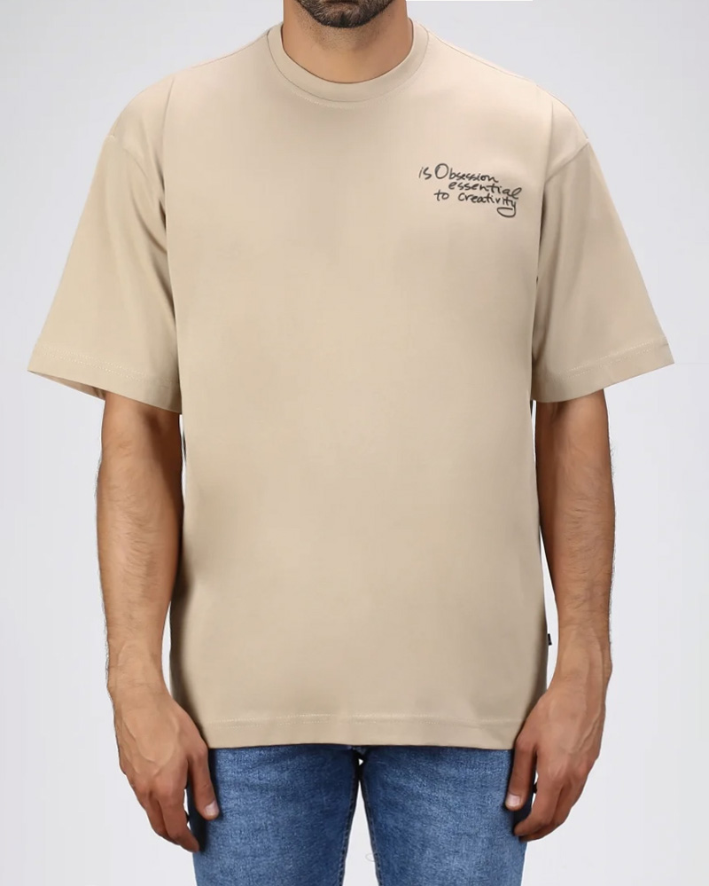 تیشرت نخی طرح دفورمه مردانه 2488 - کرمی سیر