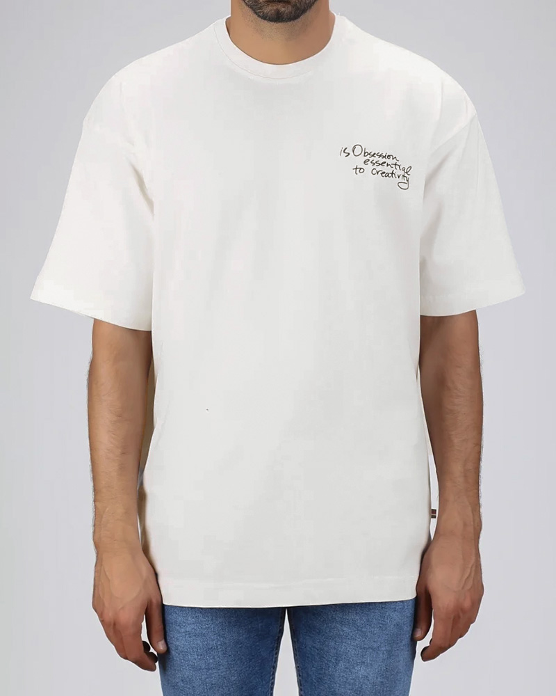 تیشرت نخی طرح دفورمه مردانه 2488 - سفید