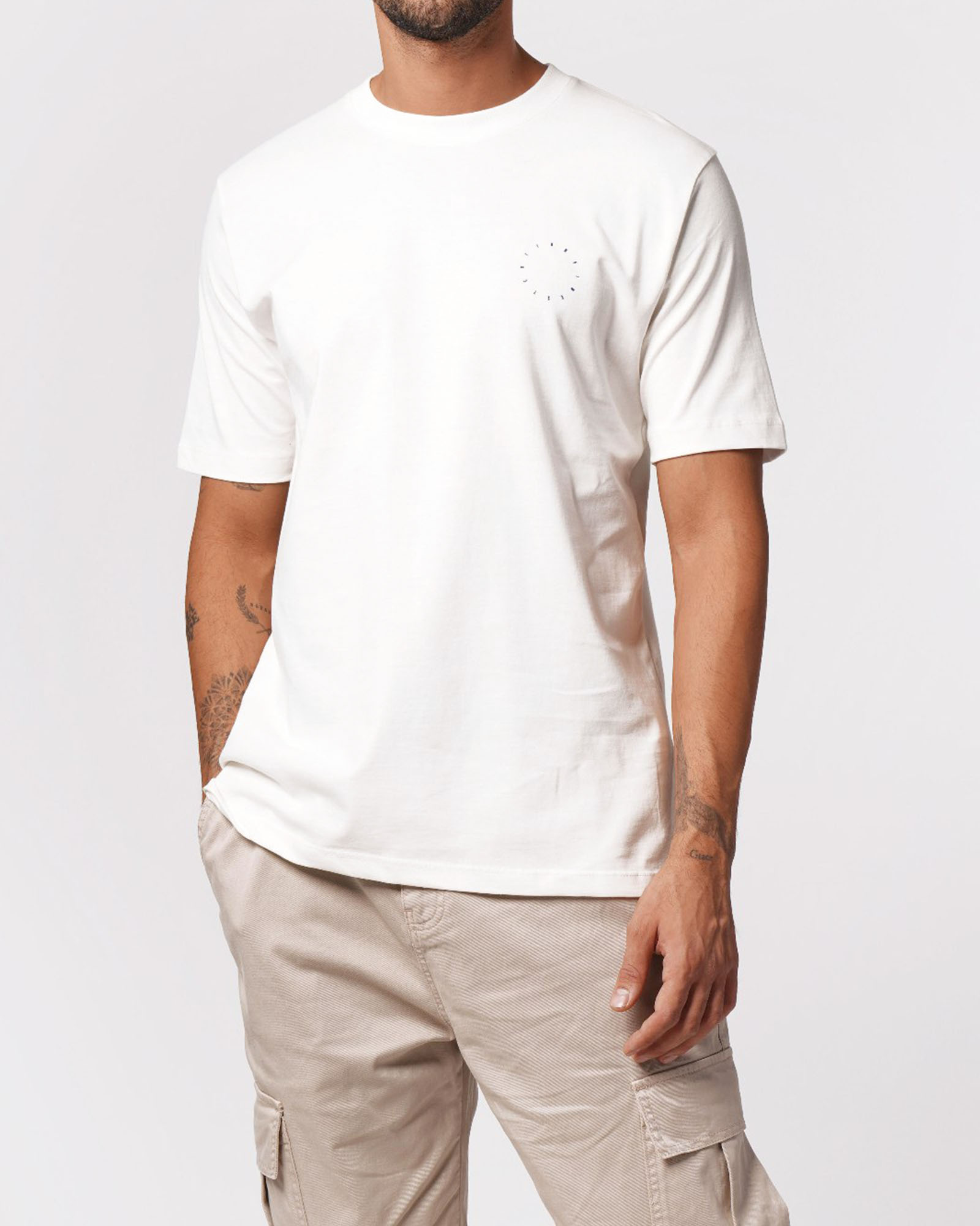 تیشرت نخی طرح دار مردانه 2164 - سفید