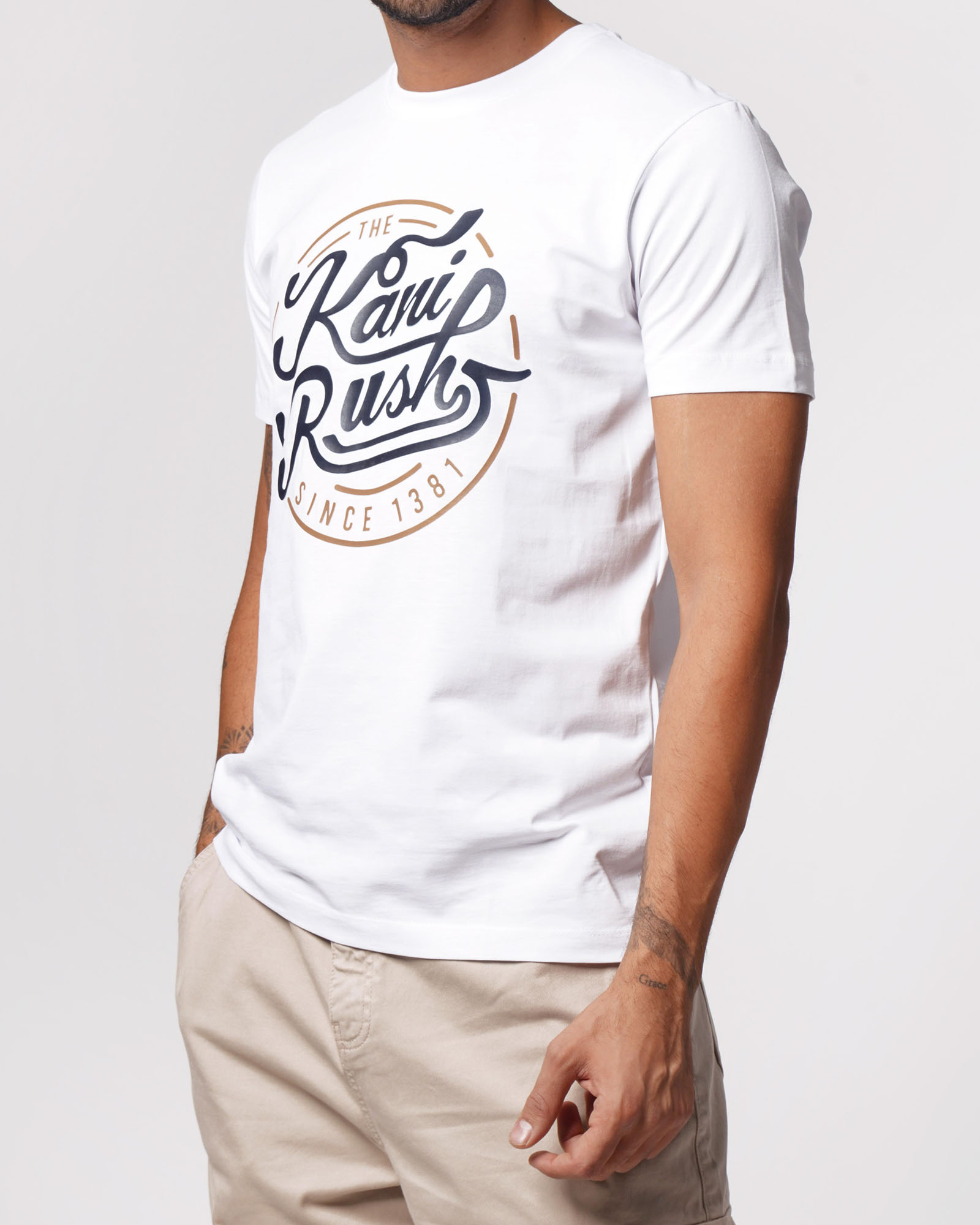 تیشرت نخی طرح دار مردانه 2186 - سفید