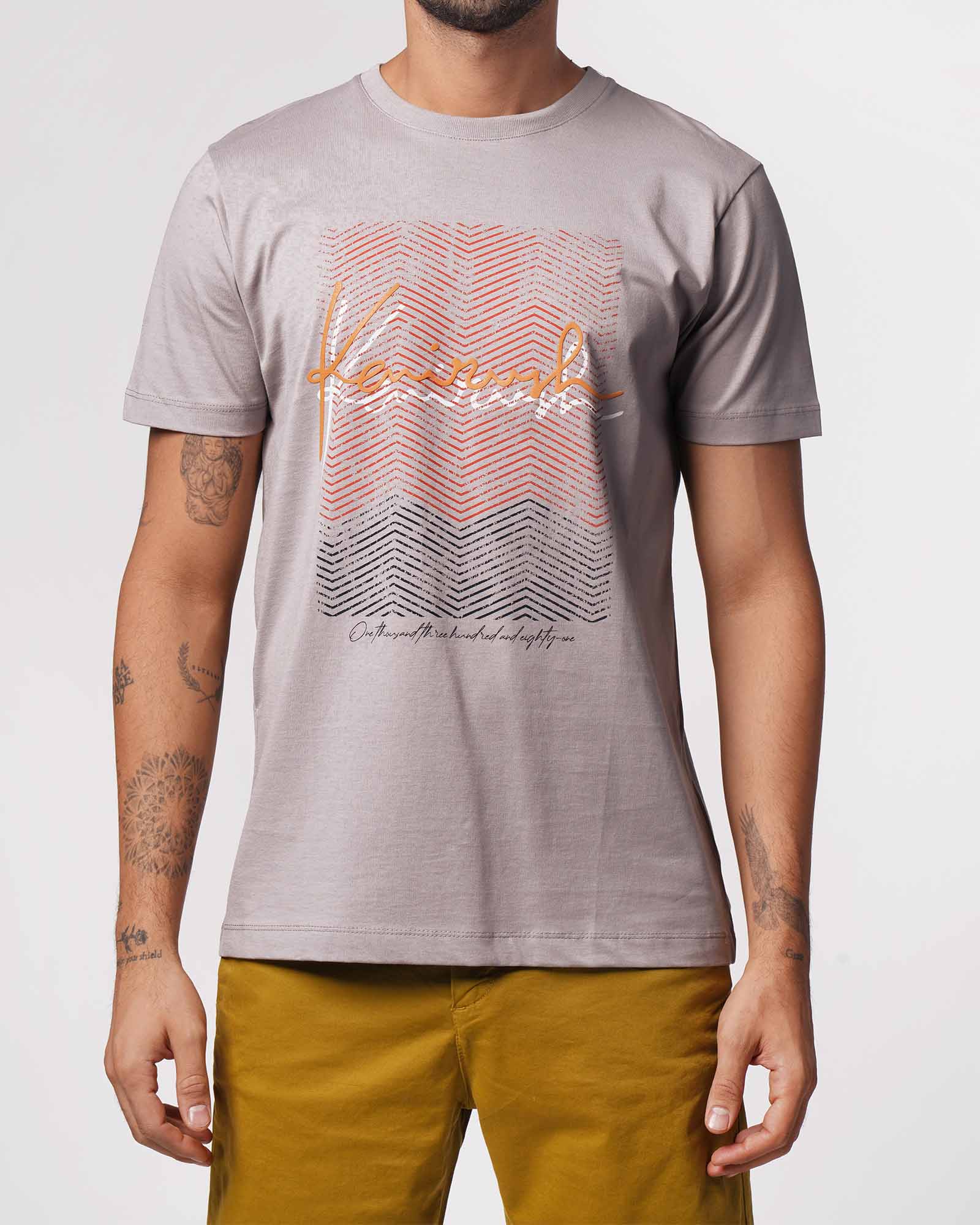 تیشرت مردانه نخی طرح دار2167 - طوسی