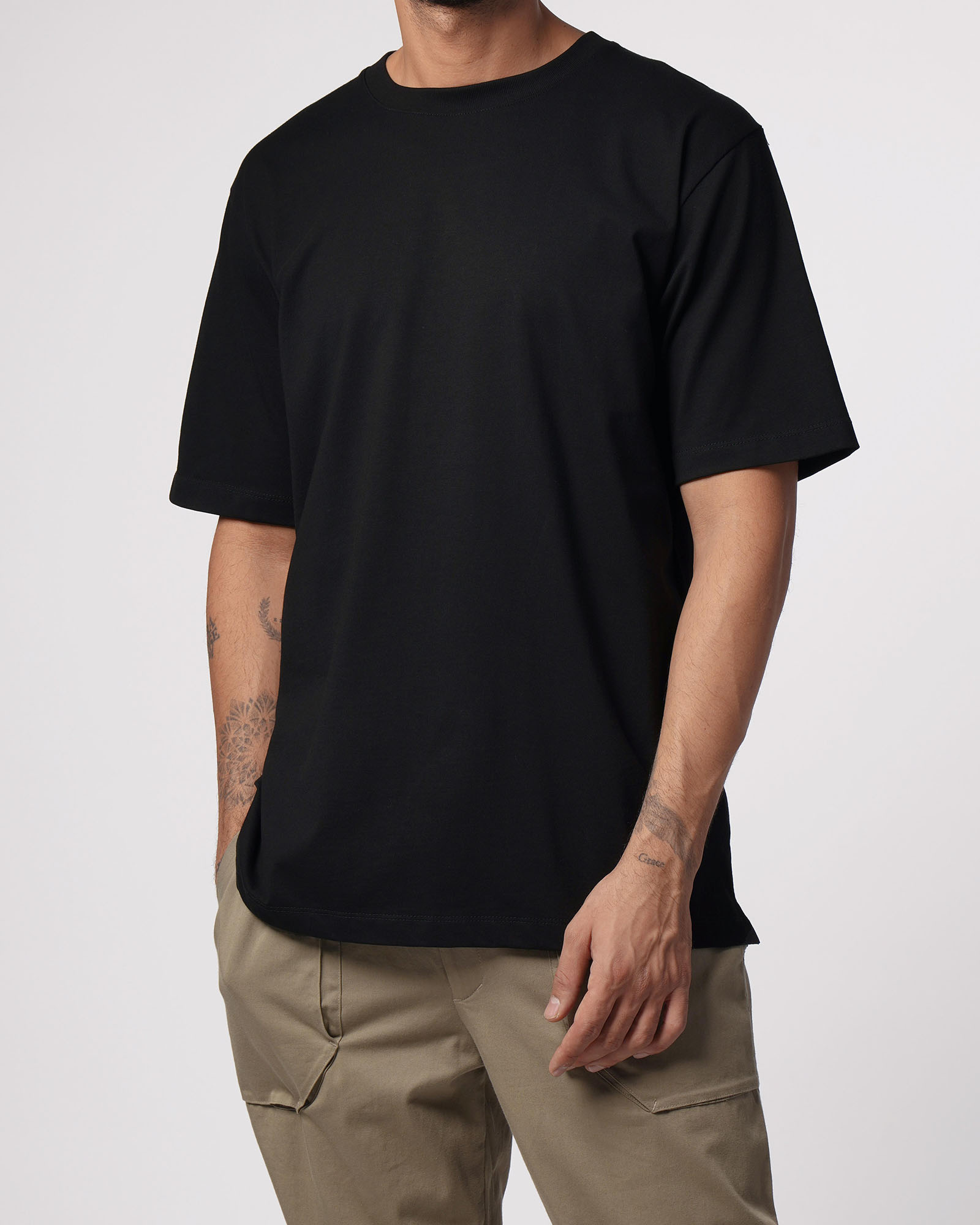 تیشرت نخی طرح دار مردانه 2170 - مشکی