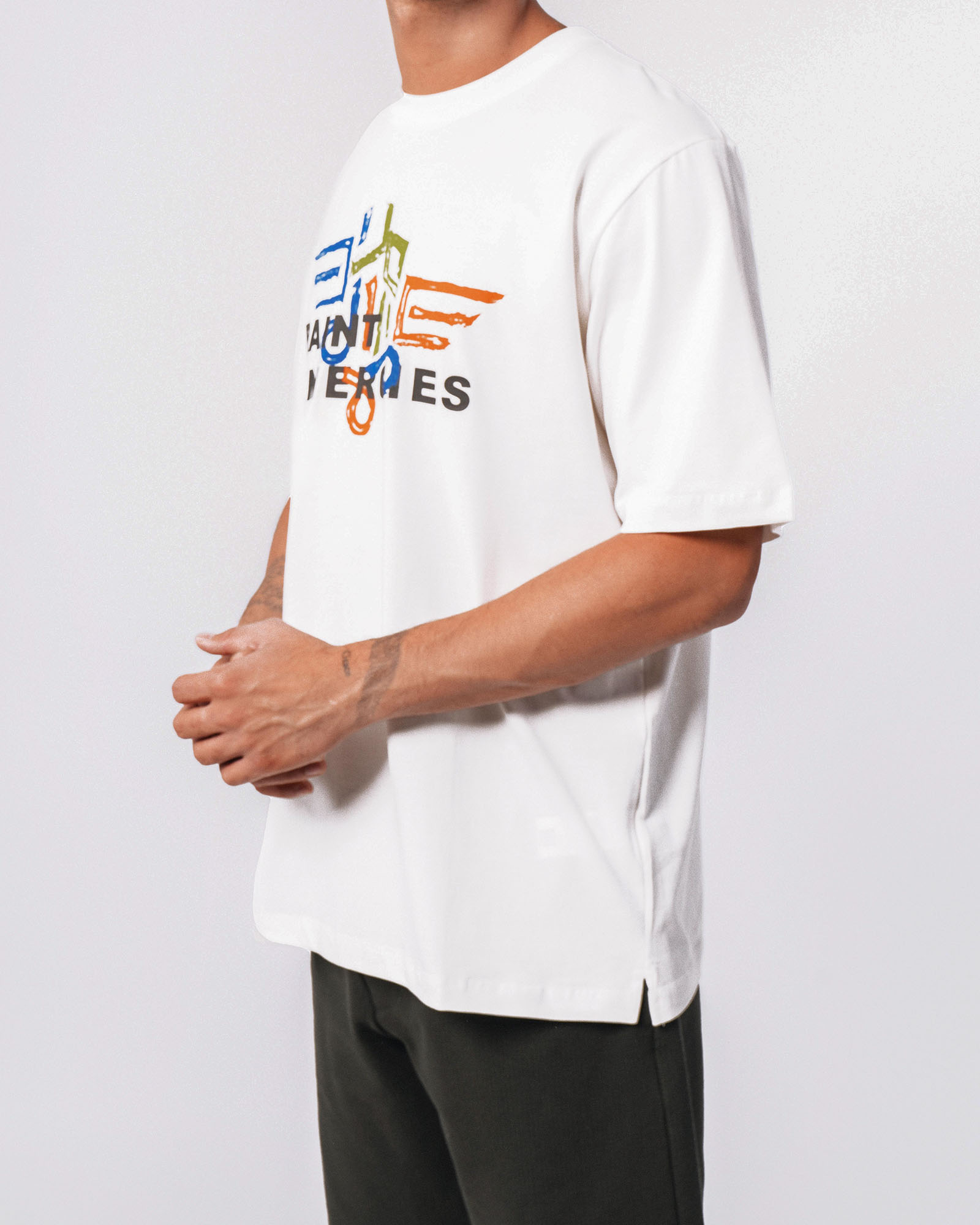 تیشرت طرح دار مردانه 2184 - سفید