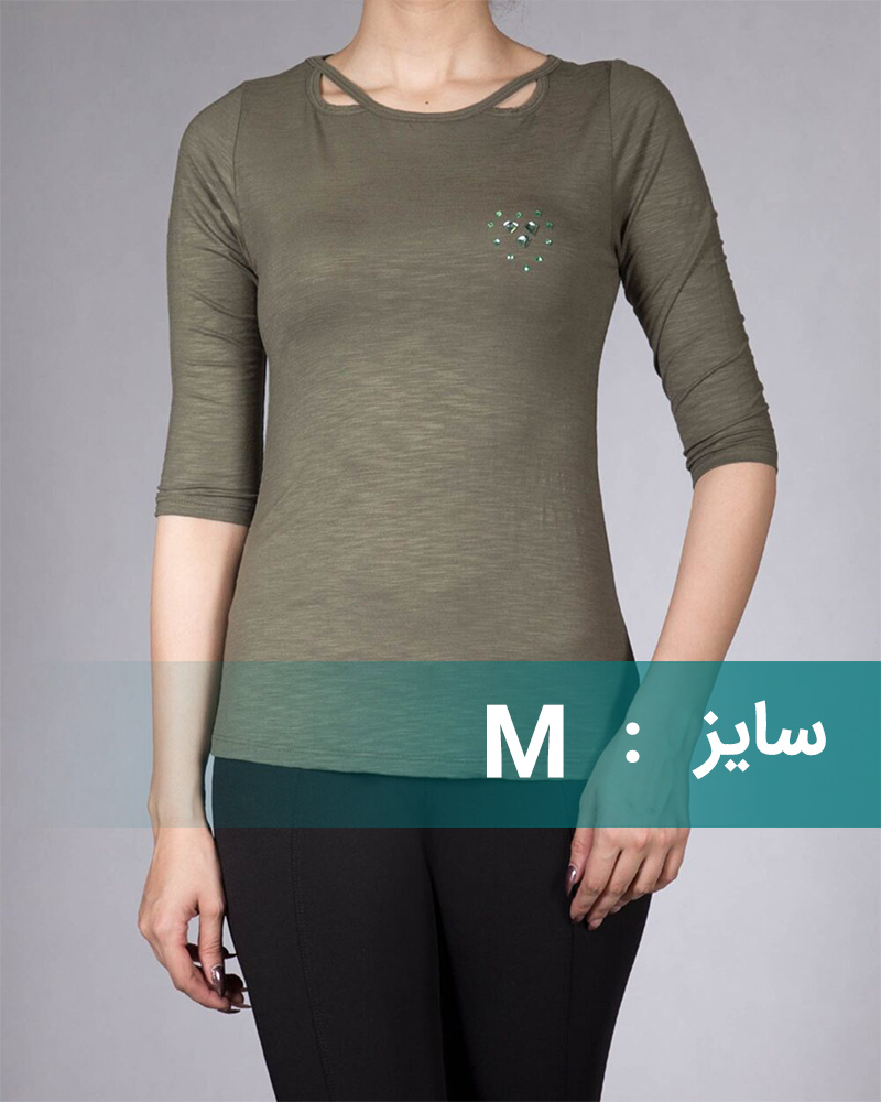 تی شرت زنانه نخی ساده - زیتونی سیر