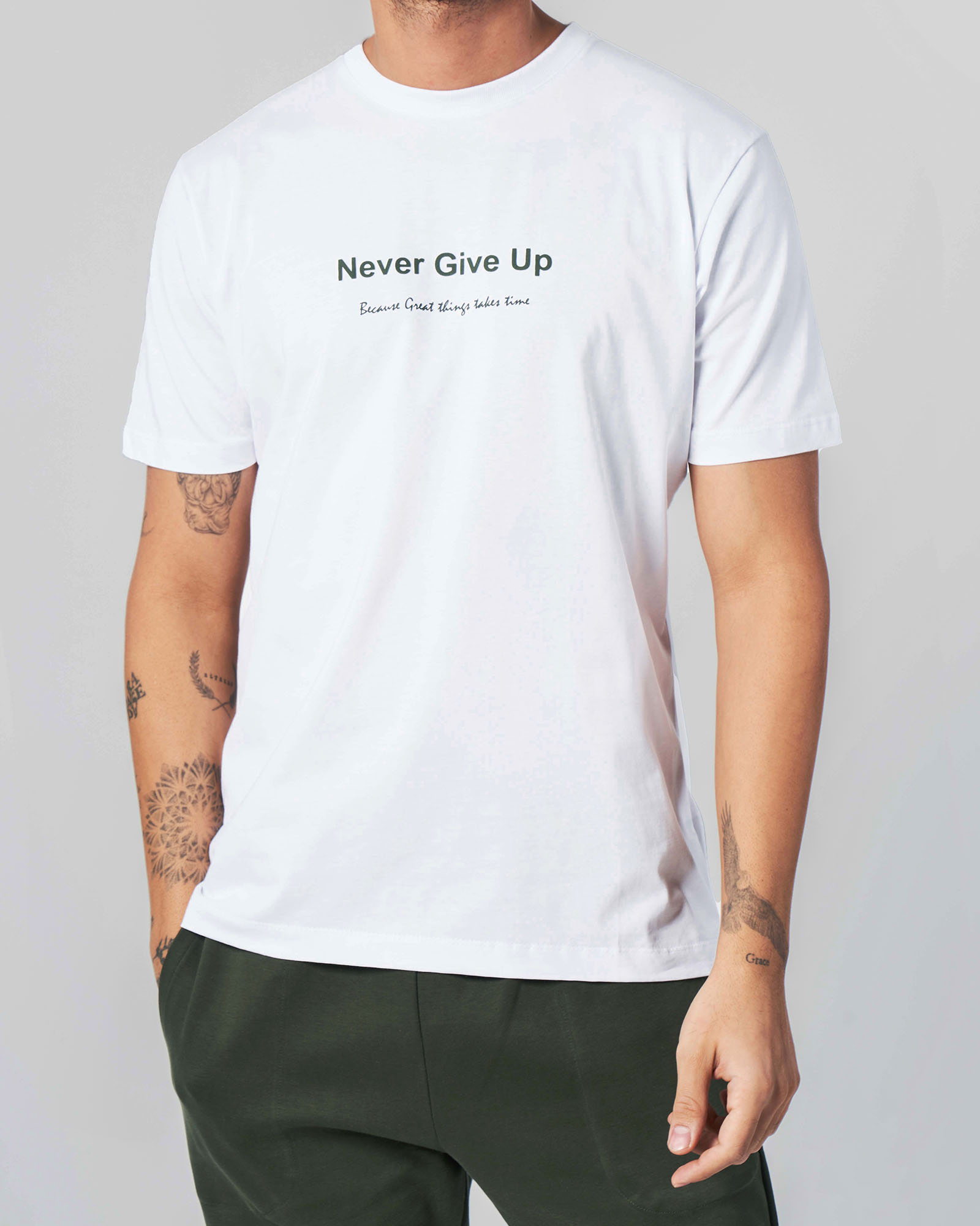 تیشرت نخی طرح نوشته مردانه 2260 - سفید