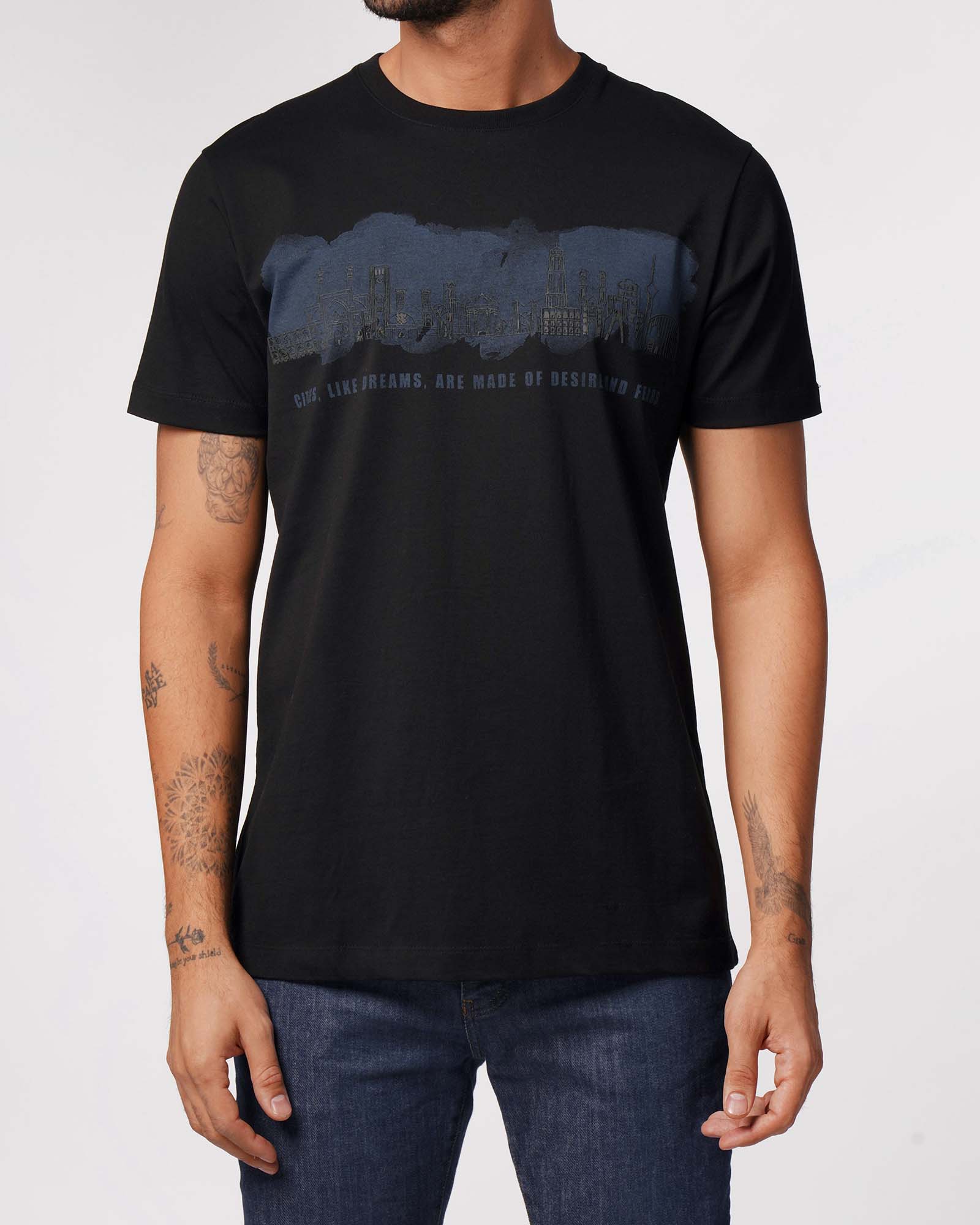 تیشرت طرح دار مردانه 2187 - مشکی