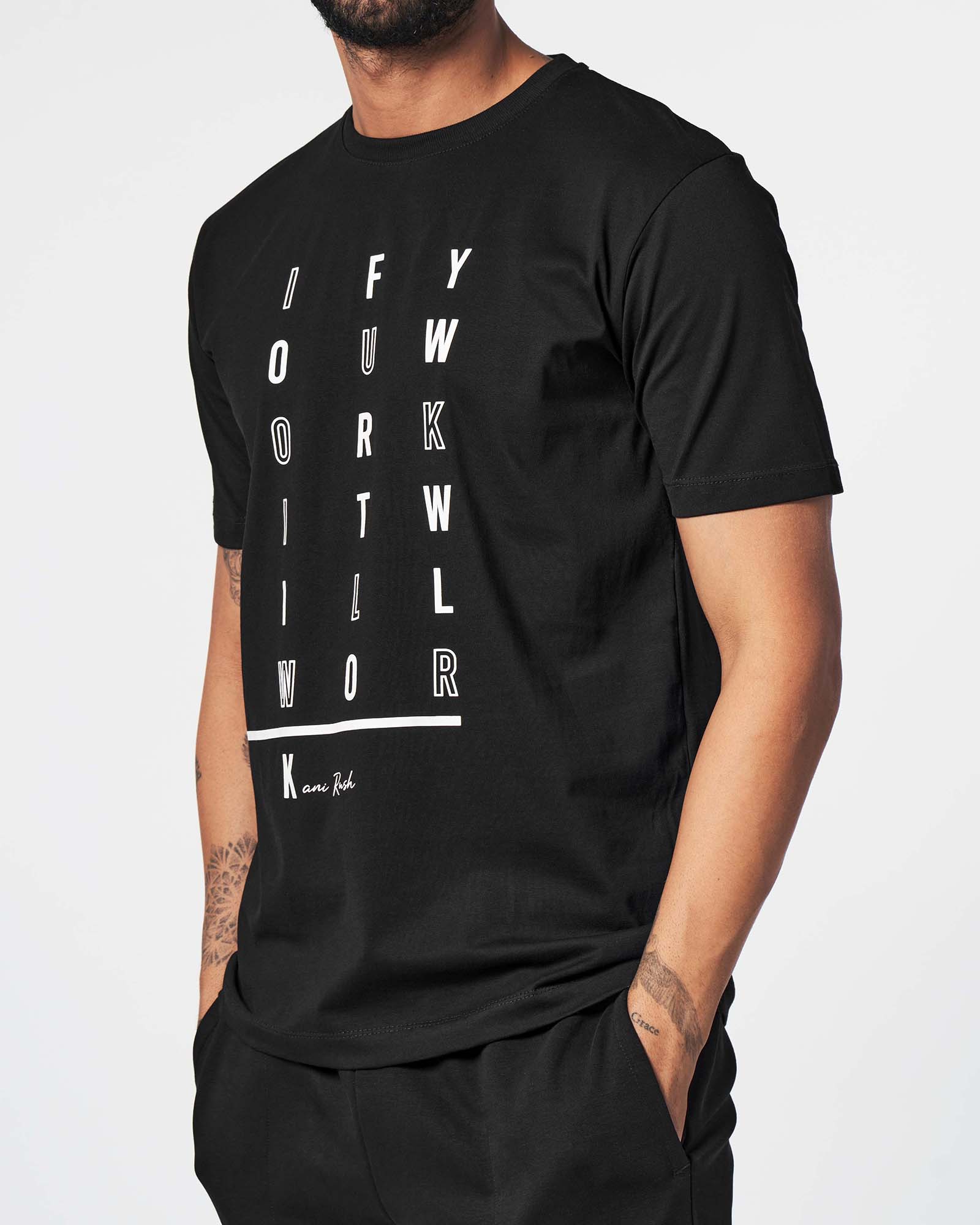 تیشرت طرح دار مردانه نخی 2248 - مشکی