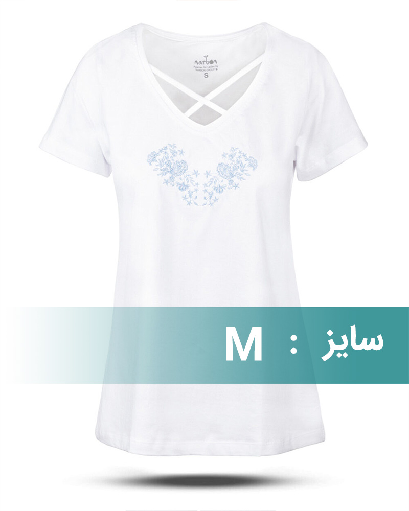 تیشرت گلدوزی شده زنانه 3427 - سفید