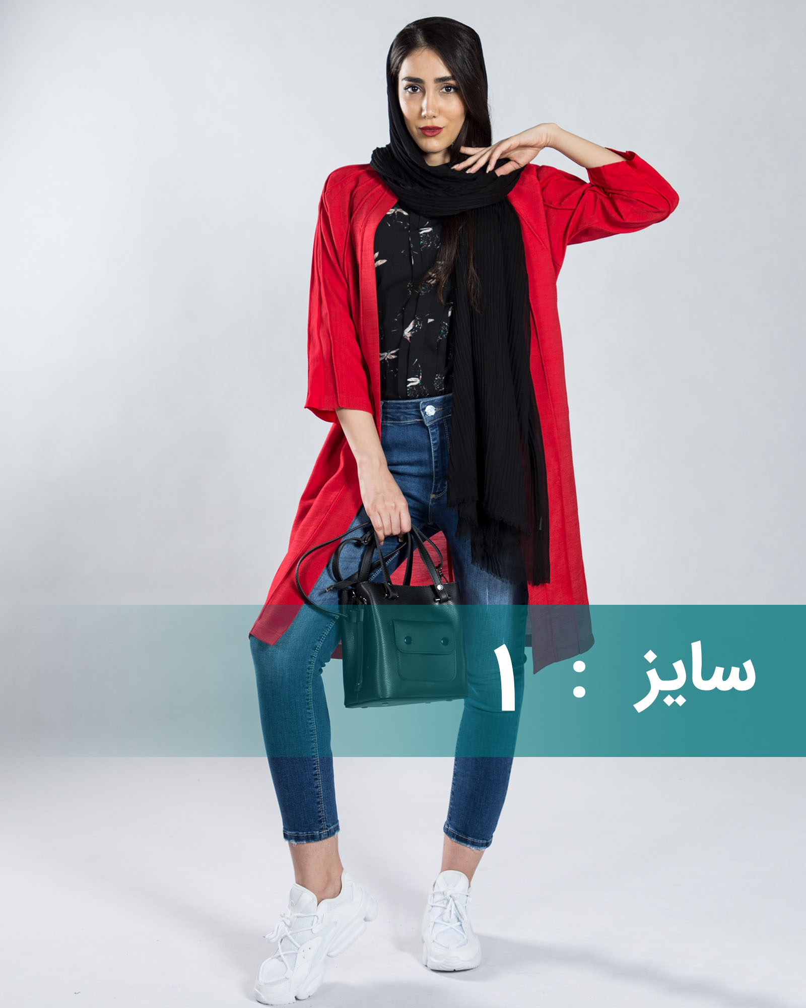 مانتو خط دار بلند - قرمز