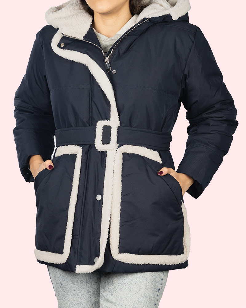 کاپشن کوتاه زنانه 3007 - سرمه‌ای تیره