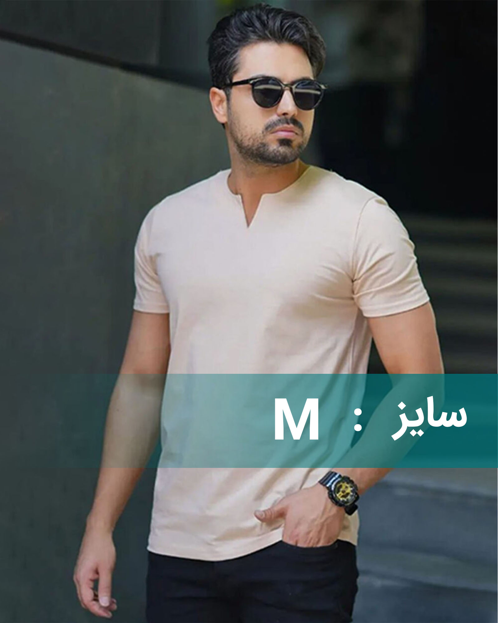 تیشرت ساده مردانه 01966 - خاکی