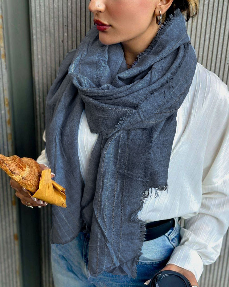 شال کنفی زنانه 4985 - سرمه‌ای