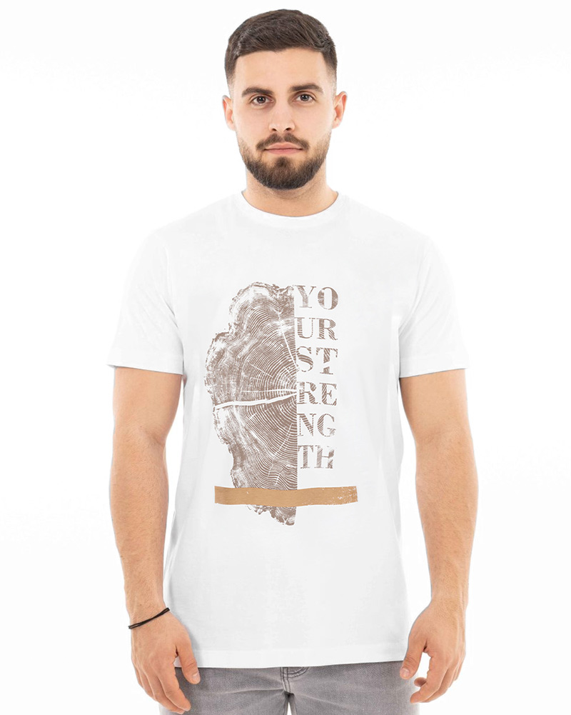 تیشرت طرح دار مردانه 2195 - سفید