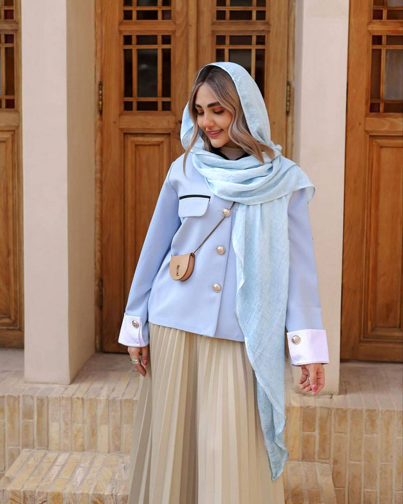 شال حریر شیفون 5416 - آبی آسمانی