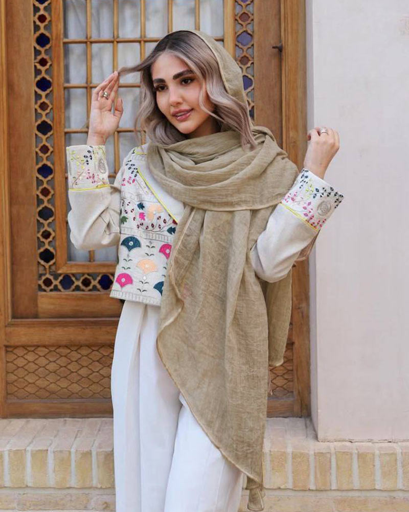 شال حریر شیفون 5416 - خاکی