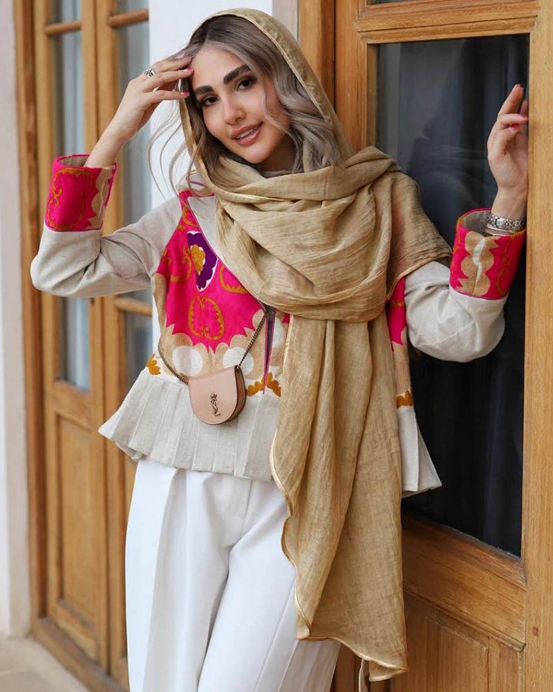 شال حریر شیفون 5416 - بادامی