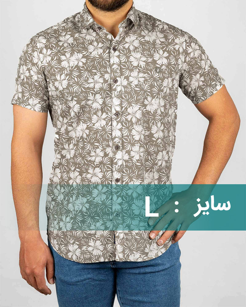 پیراهن مردانه طرح هاوایی - قهوه‌ای روشن