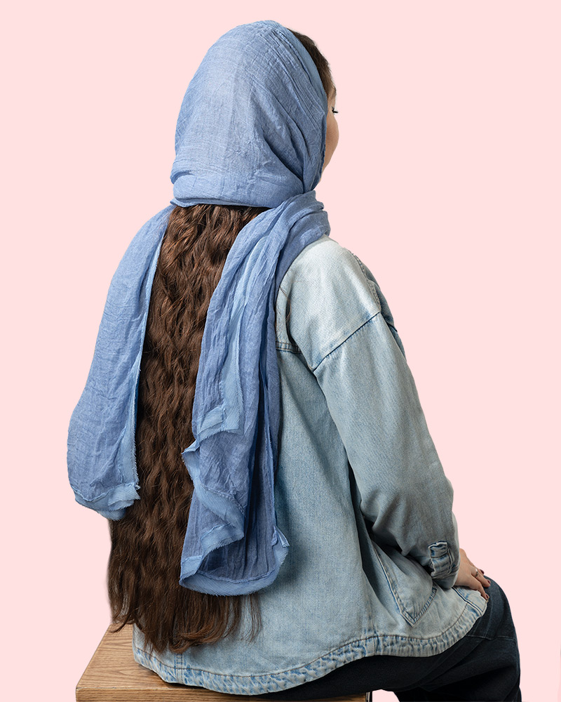 شال حریر حاشیه دار 5437 - نیلی