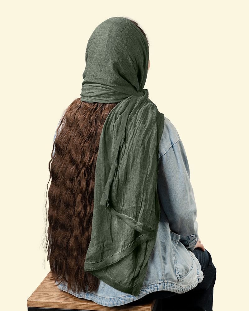 شال حریر حاشیه دار 5437 - زیتونی سیر