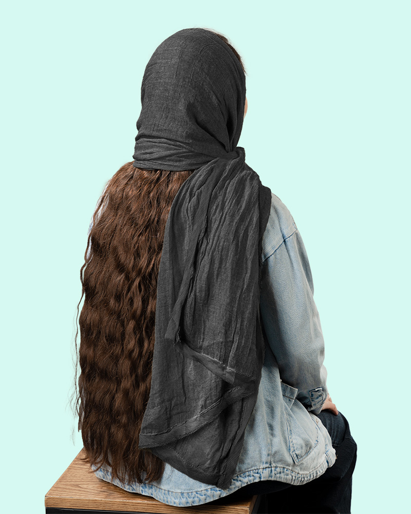 شال حریر حاشیه دار 5437 - خاکستری تیره