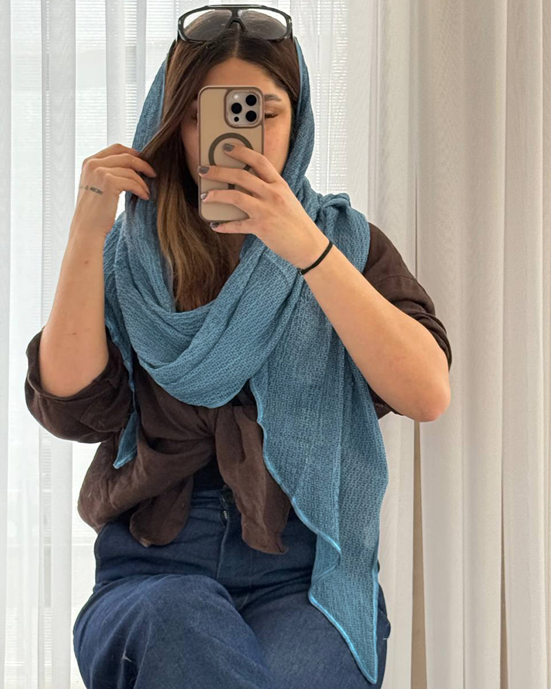 شال نخی طرح دار زنانه 5330 - نیلی