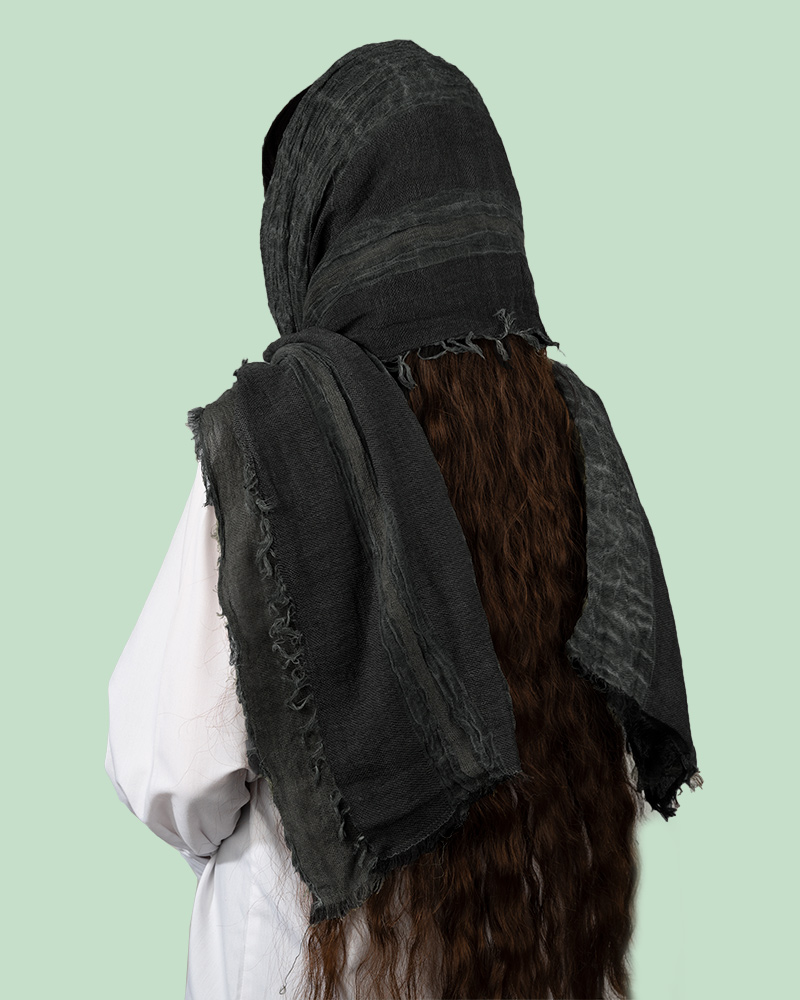 شال کنفی حاشیه دار زنانه 5605 - دودی تیره